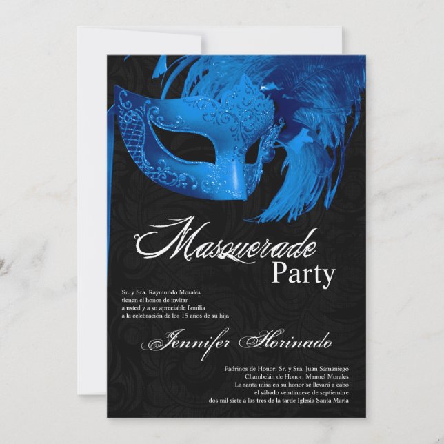 5x7 Masquerade Quinceanera Invitation Anniversaire (Devant)