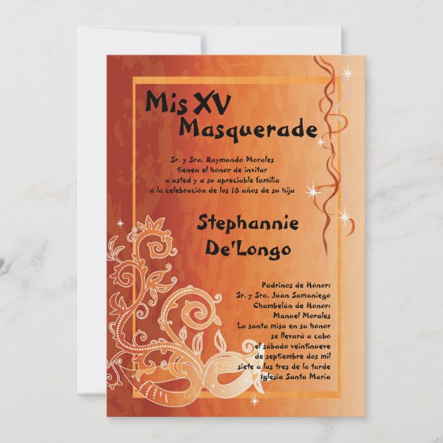 5x7 Masquerade Quinceanera Invitation Anniversaire (Devant)