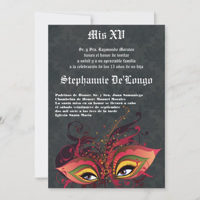 5x7 Masquerade Quinceanera Invitation Anniversaire (Devant)