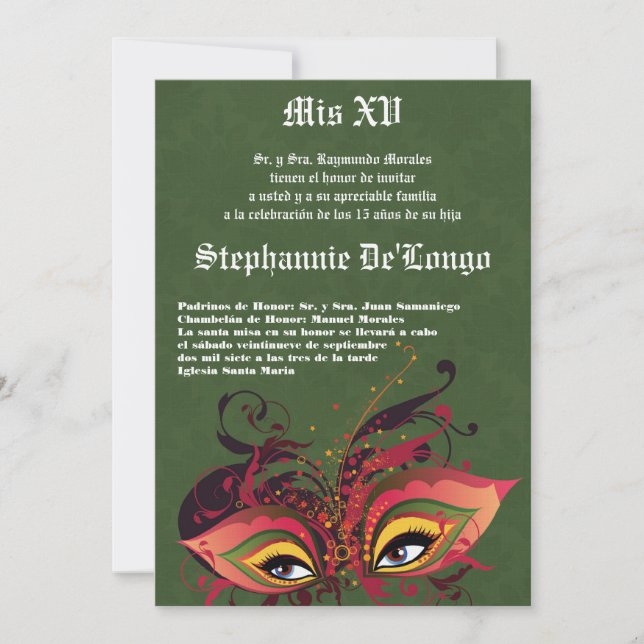 5x7 Masquerade Quinceanera Invitation Anniversaire (Devant)