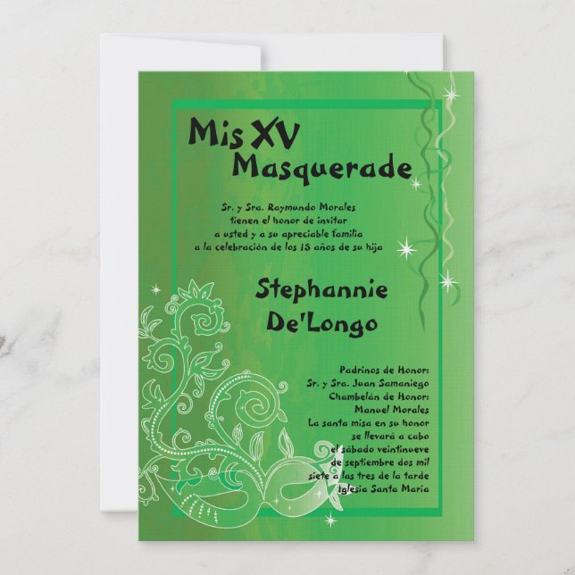 5x7 Masquerade Quinceanera Invitation Anniversaire (Devant)