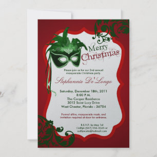 5x7 Masquerade rouge Masque Masque Noël Invitation