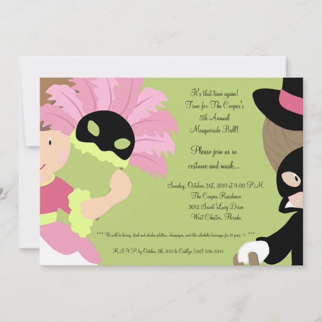 5x7 MasqueradeBall Halloween Bash Party Invitation (Devant)