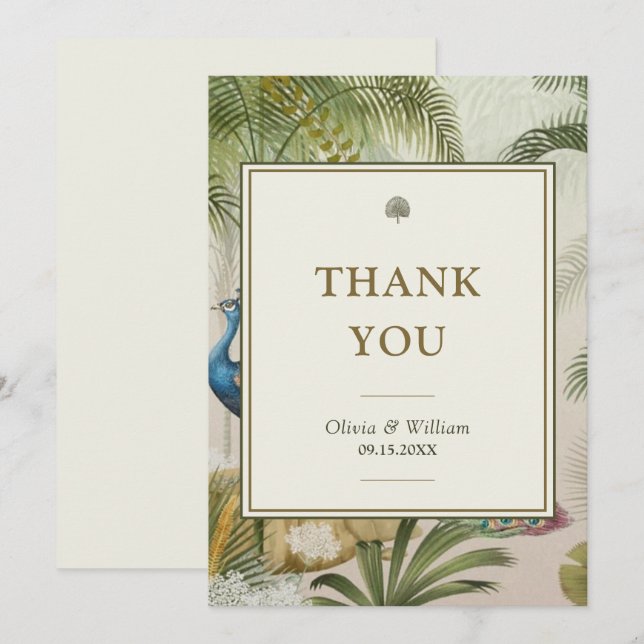 5x7 Merci Mariage de palme de paon tropical blanc (Devant / Derrière)