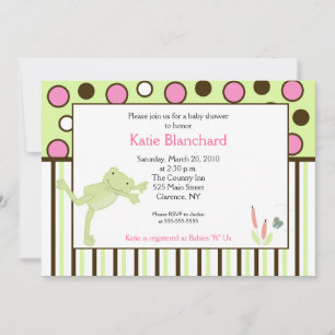 5x7 Mod Leap Frog Pink Trendy Dot Baby Shower Invitation