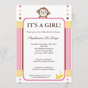 5x7 Mod Monkey Pink Jungle Baby Shower Invitation