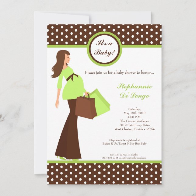 5x7 Modern Mod Mom Shopping Baby Shower Invitation (Front)