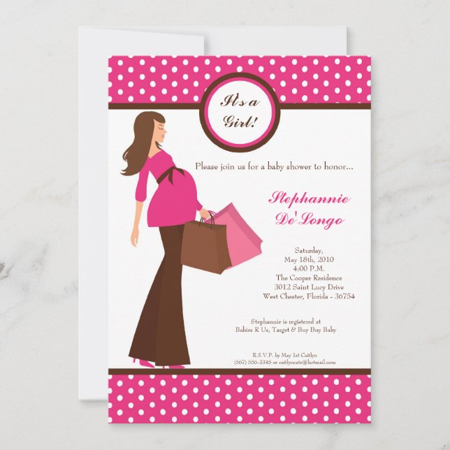 5x7 Modern Mod Mom Shopping Baby Shower Invitation (Front)