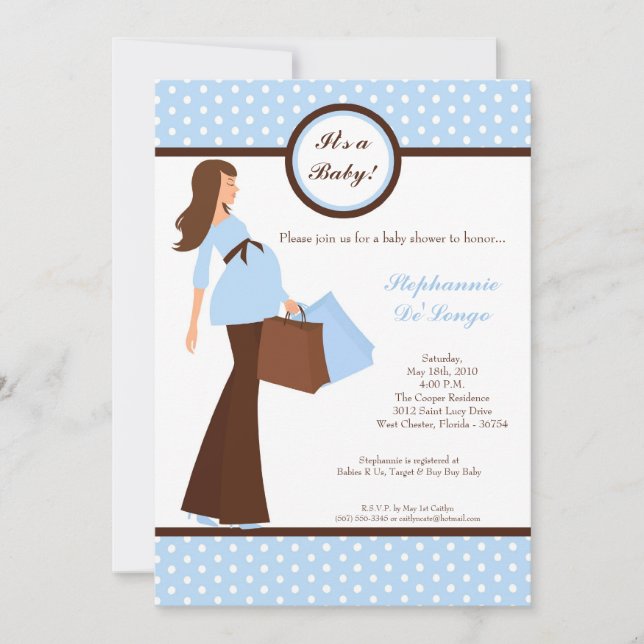5x7 Modern Mod Mom Shopping Baby Shower Invitation (Front)