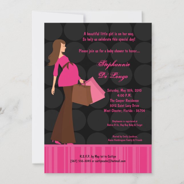 5x7 Modern Mod Mom Shopping Baby Shower Invitation (Front)