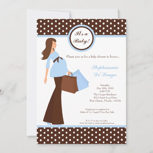 5x7 Modern Mod Mom Shopping Baby Shower Invitation (Front)
