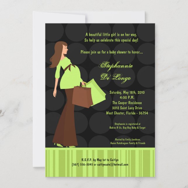 5x7 Modern Mod Mom Shopping Baby Shower Invitation (Front)