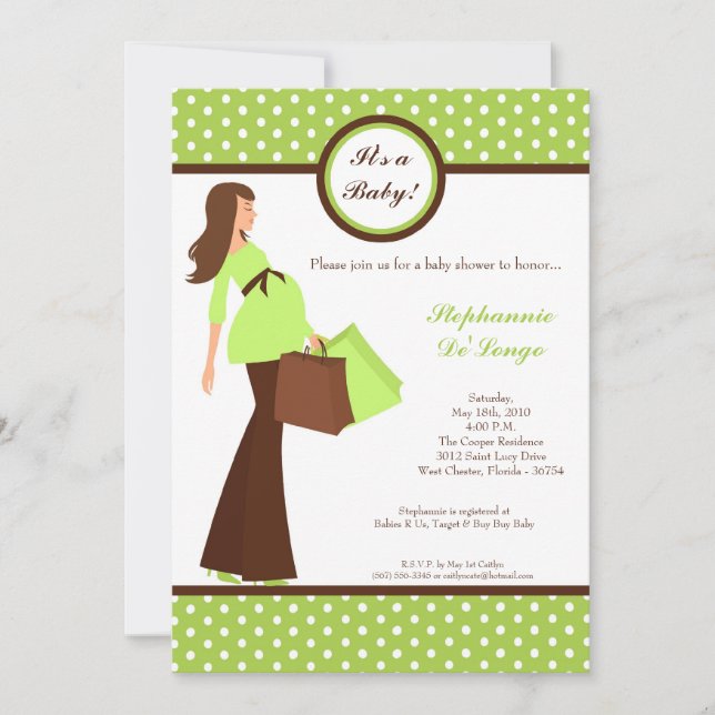 5x7 Modern Mod Mom Shopping Baby Shower Invitation (Front)