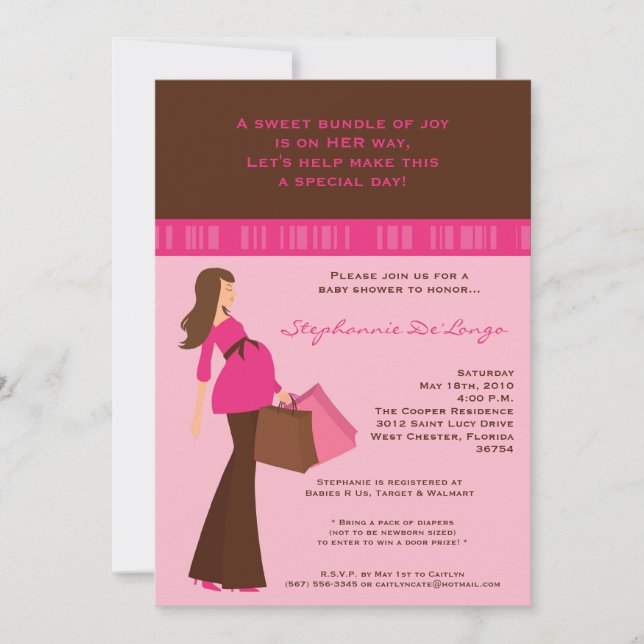5x7 Modern Mod Mom Shopping Baby Shower Invitation (Front)