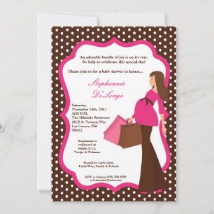 5x7 Modern Mod Mom Shopping Baby Shower Invitation