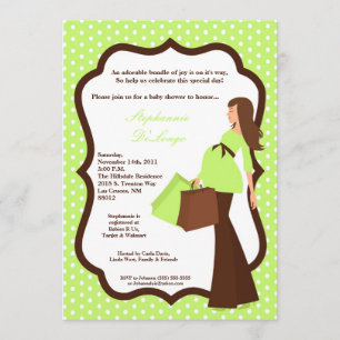 5x7 Modern Mod Mom Shopping Baby Shower Invitation