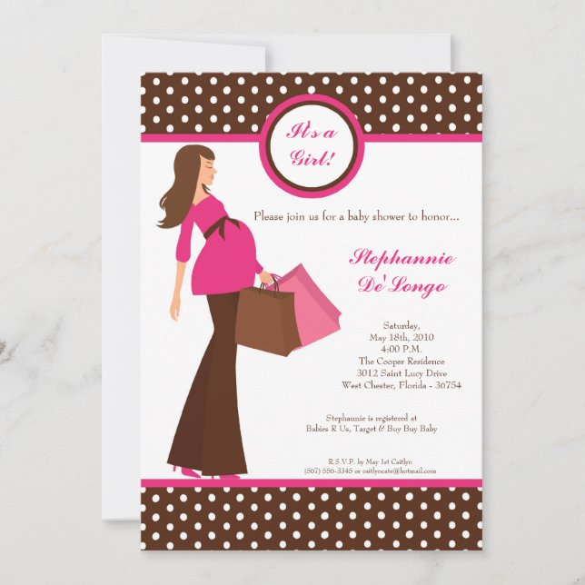 5x7 Modern Mod Mom Shopping Baby Shower Invitation (Front)