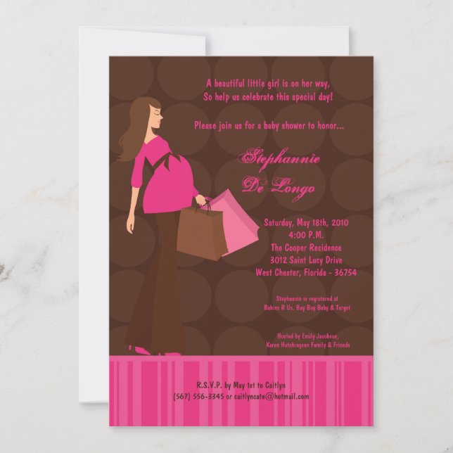5x7 Modern Mod Mom Shopping Baby Shower Invitation (Front)