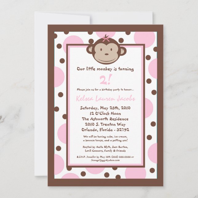 5x7 Modern Mod Monkey Birthday Party Invitation (Front)
