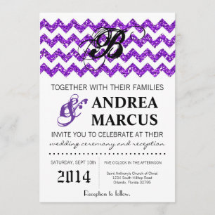 5x7 Modern Purp Glitter Chevron Wedding Invitation
