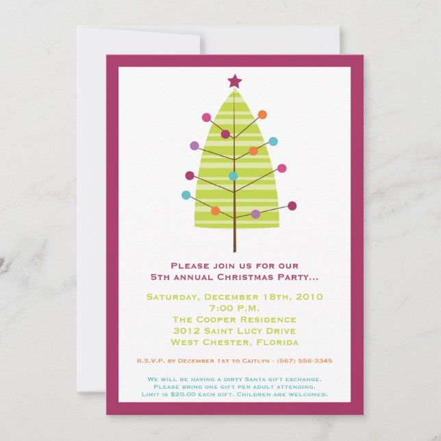 5x7 Modern XMAS Tree Christmas Party Invitation (Front)