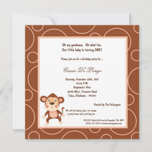 5x7 Monkey Pok-a-Dot Birthday Party Invite