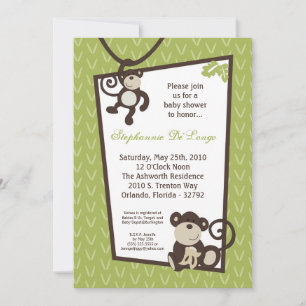 5x7 Monkey Time Zoo Animal Baby shower Invitation