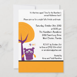 5x7 Monster Bash Halloween Party Invitation