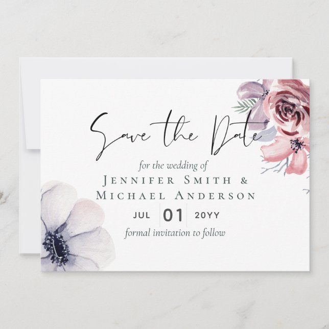 5x7 Navy Blue Coral Floral Save the Dates (Front)