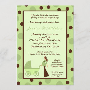 5x7 Neut Green Mom Carriage Baby Shower Invitation