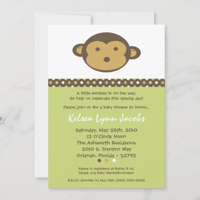 5x7 Neutr Modern Mod Monkey Baby Shower Invitation (Front)