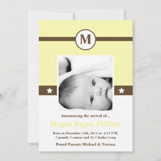 5x7 Neutr Yellow Monogramme Faire-part de naissanc