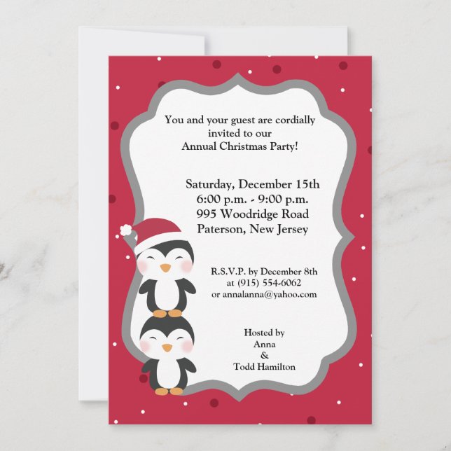 5x7 Noël Casquette Penguin Invitation (Devant)