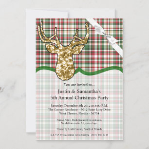 5x7 Noël Invitation Gold Parties scintillant Reind