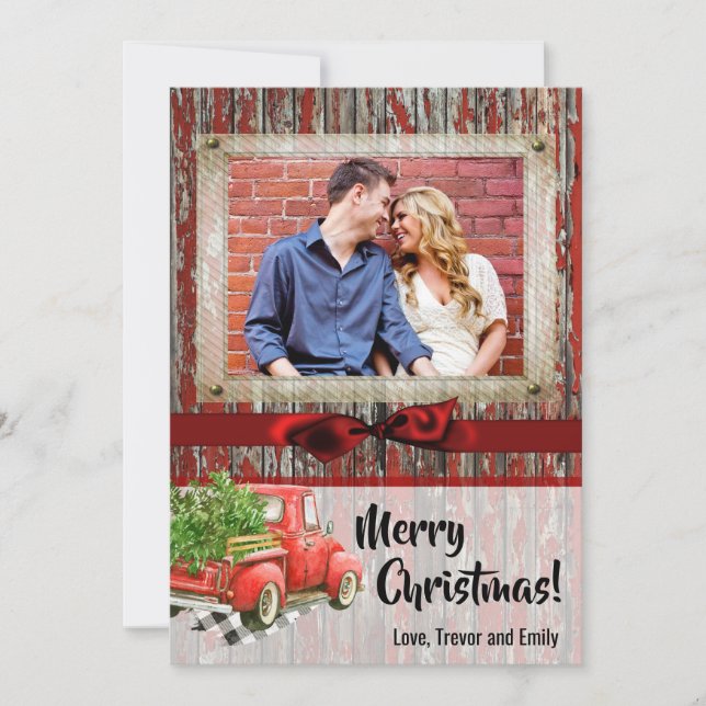 5x7 Noël XMAS Carte photo de camion de Noël Rouge (Devant)