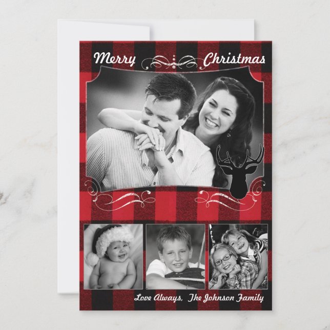5x7 Noël XMAS Carte photo de cerf rouge noir (Devant)