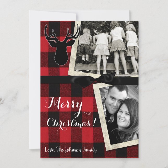 5x7 Noël XMAS Carte photo de cerf rouge noir (Devant)