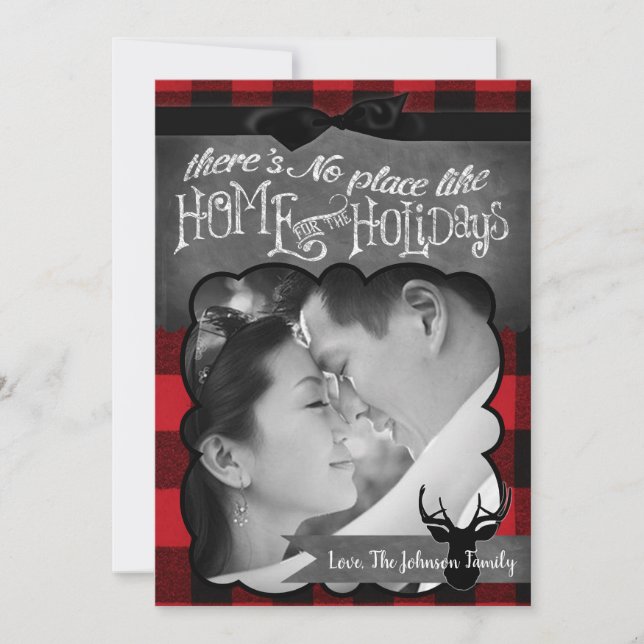 5x7 Noël XMAS Carte photo de cerf rouge noir (Devant)