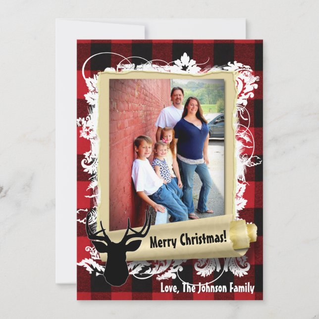 5x7 Noël XMAS Carte photo de cerf rouge noir plaqu (Devant)