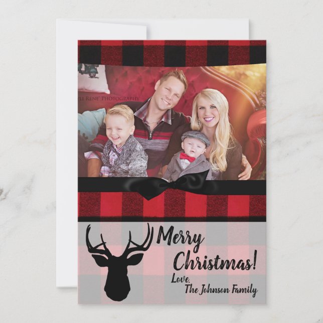 5x7 Noël XMAS Carte photo de cerf rouge noir plaqu (Devant)
