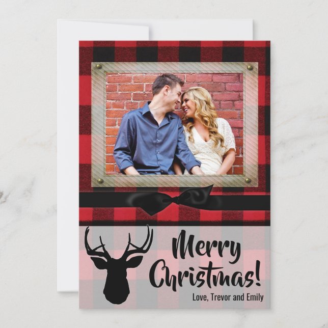 5x7 Noël XMAS Carte photo de cerf rouge noir plaqu (Devant)