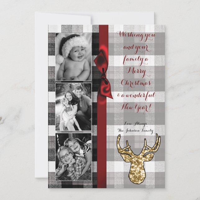 5x7 Noël XMAS Carte photo de cerfs paniqués noirs (Devant)