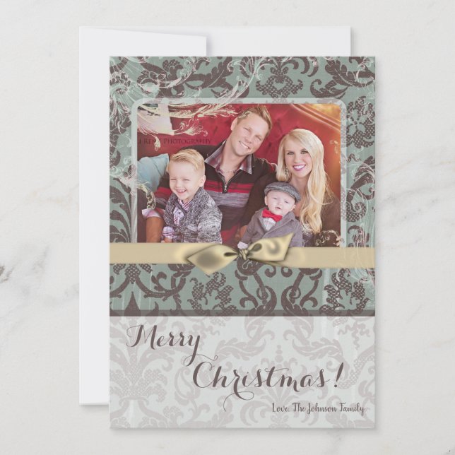 5x7 Noël XMAS Carte photo en tissu Damas bleu (Devant)