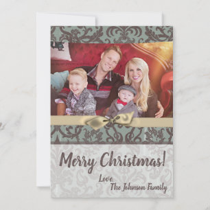 5x7 Noël XMAS Carte photo en tissu Damas bleu