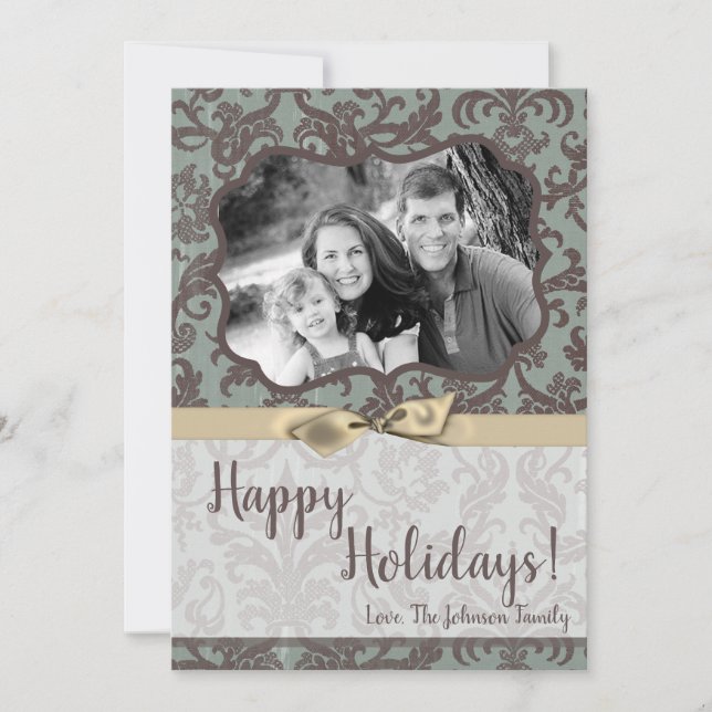 5x7 Noël XMAS Carte photo en tissu Damas bleu (Devant)