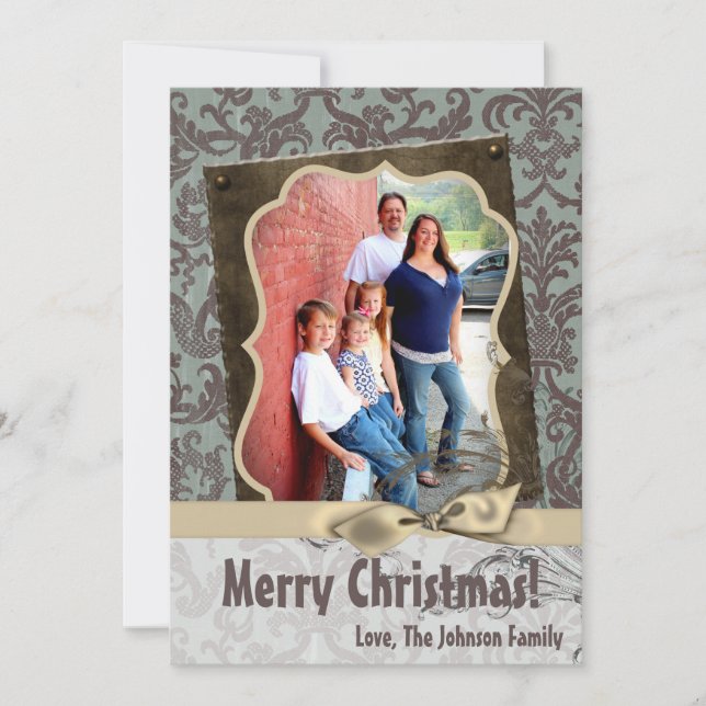 5x7 Noël XMAS Carte photo en tissu Damas bleu (Devant)