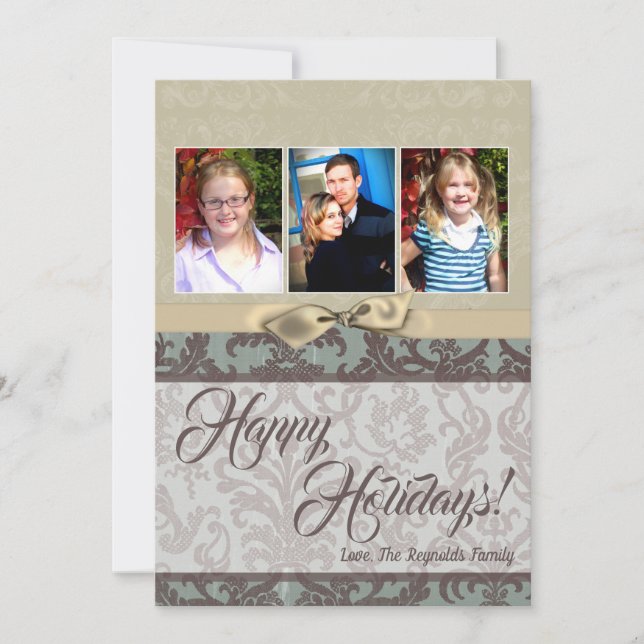 5x7 Noël XMAS Carte photo en tissu Damas bleu (Devant)