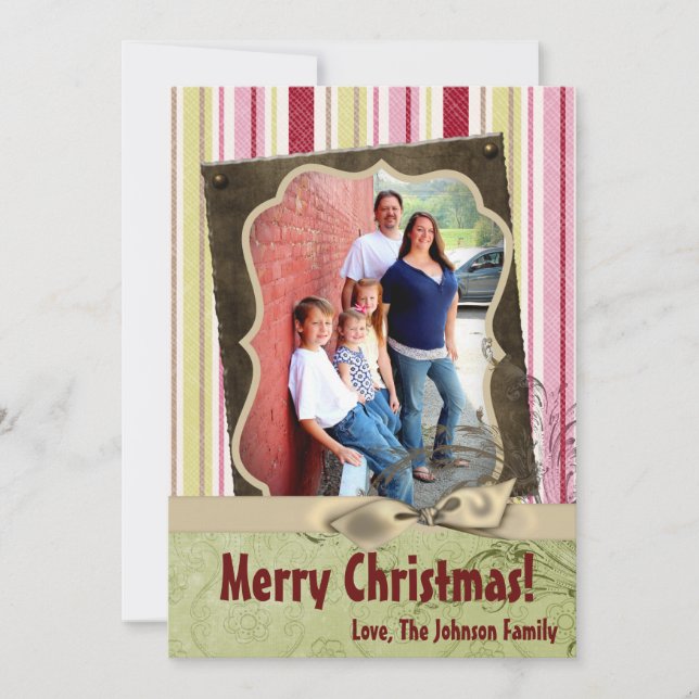 5x7 Noël XMAS Carte photo en tissu rayé vert XMAS (Devant)