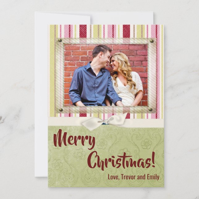 5x7 Noël XMAS Carte photo en tissu rayé vert XMAS (Devant)
