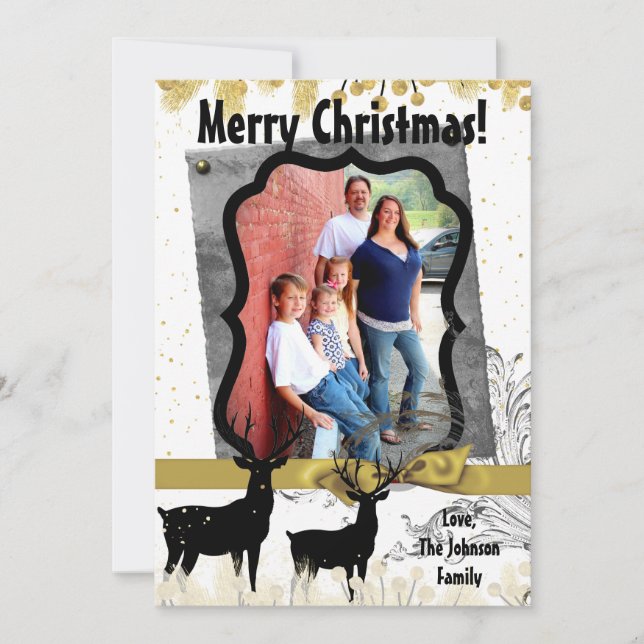 5x7 Noël XMAS Gold Deer Buck Doe Carte photo (Devant)